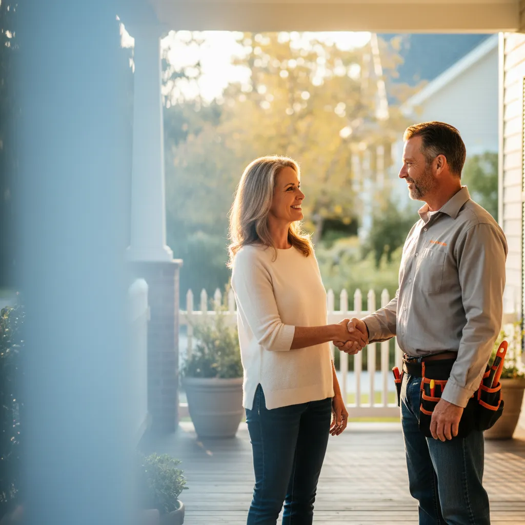 Contractor shaking hands with a happy homeowner