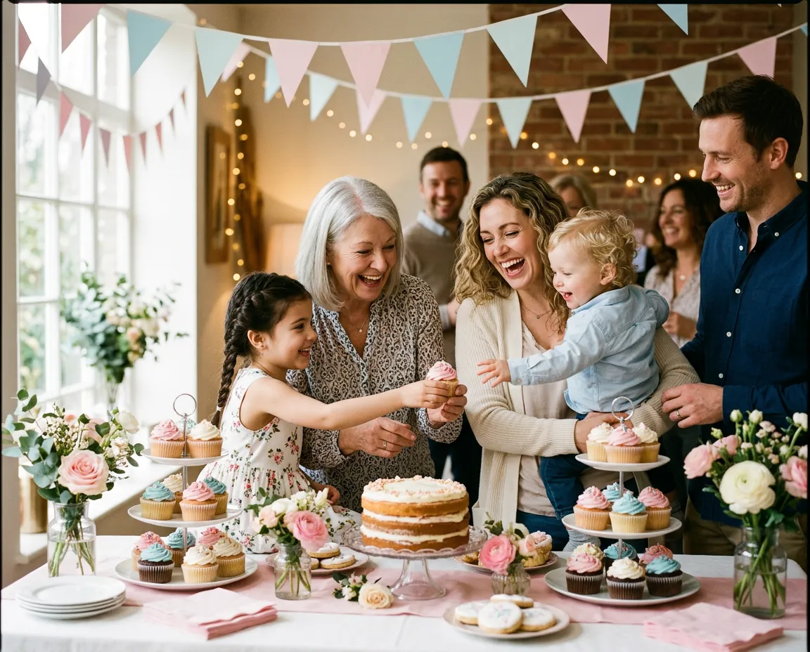 Momento tierno de celebración familiar y fiesta infantil llena de alegría