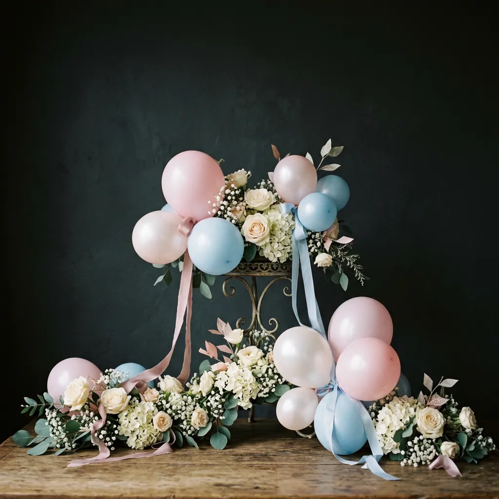 Decoración creativa con globos pasteles y fondos temáticos