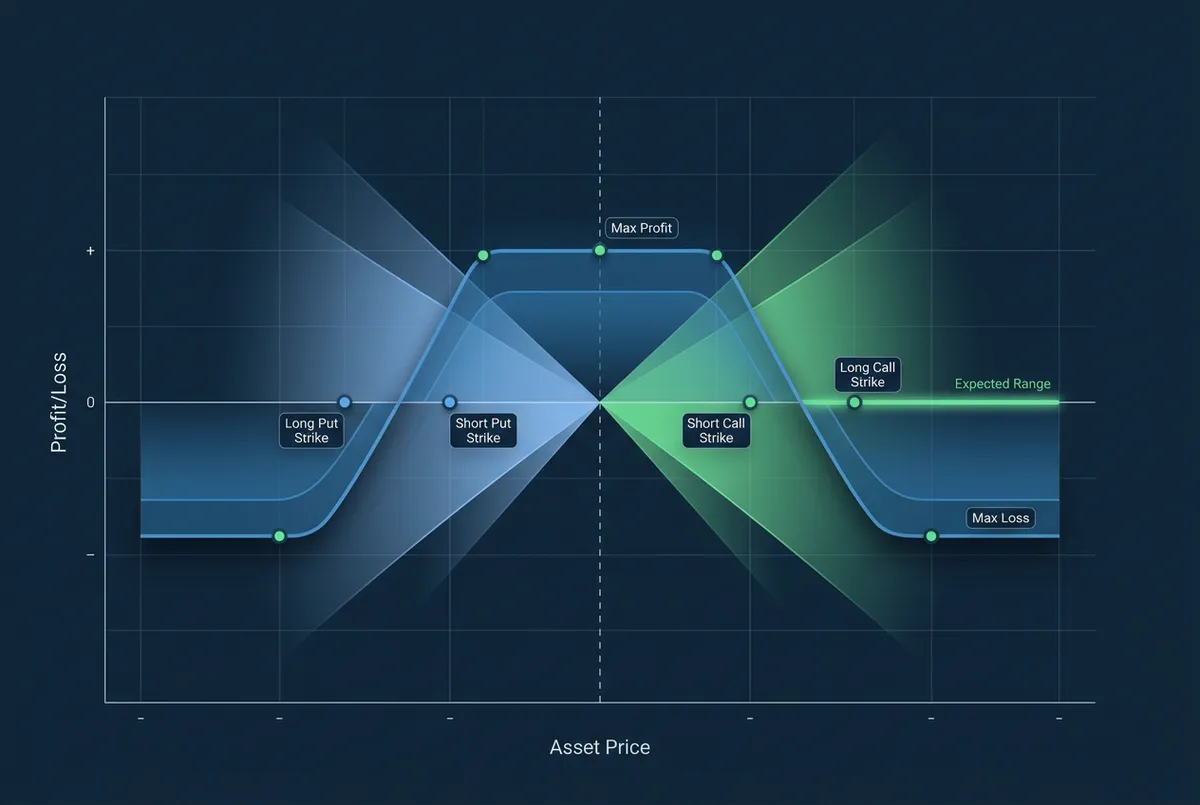 Iron Condor range bound options trade visualizer and probability cone graph