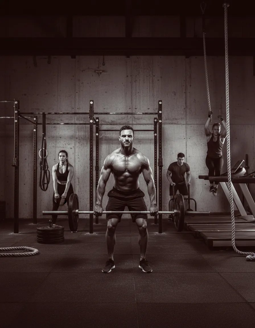 High-contrast black and white photography of an athlete training in The District Athletic Club