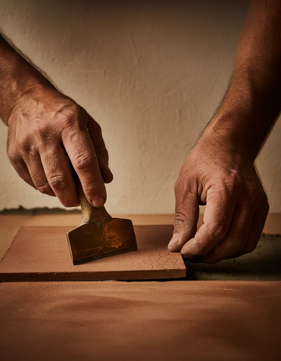 A close-up of a craftsman's hands working with vintage tools