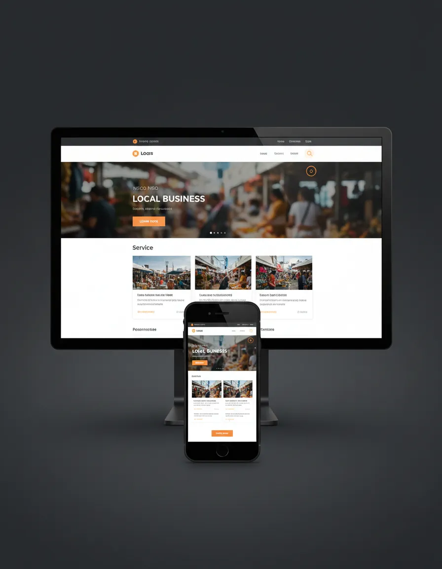 Local business website mockup on mobile and desktop screens