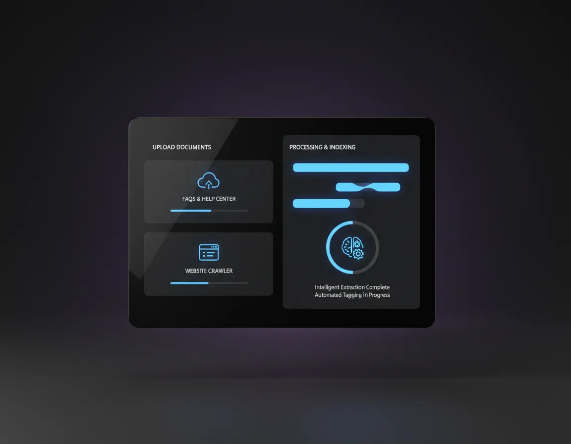 Visual showing Conversation AI being trained on specific business FAQs and website content