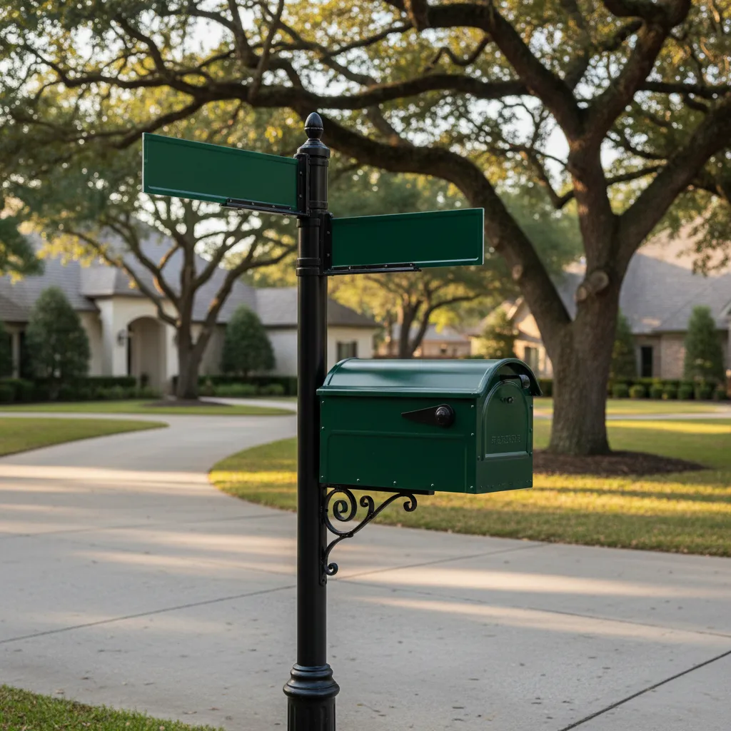 Finished custom street signs and durable mailboxes