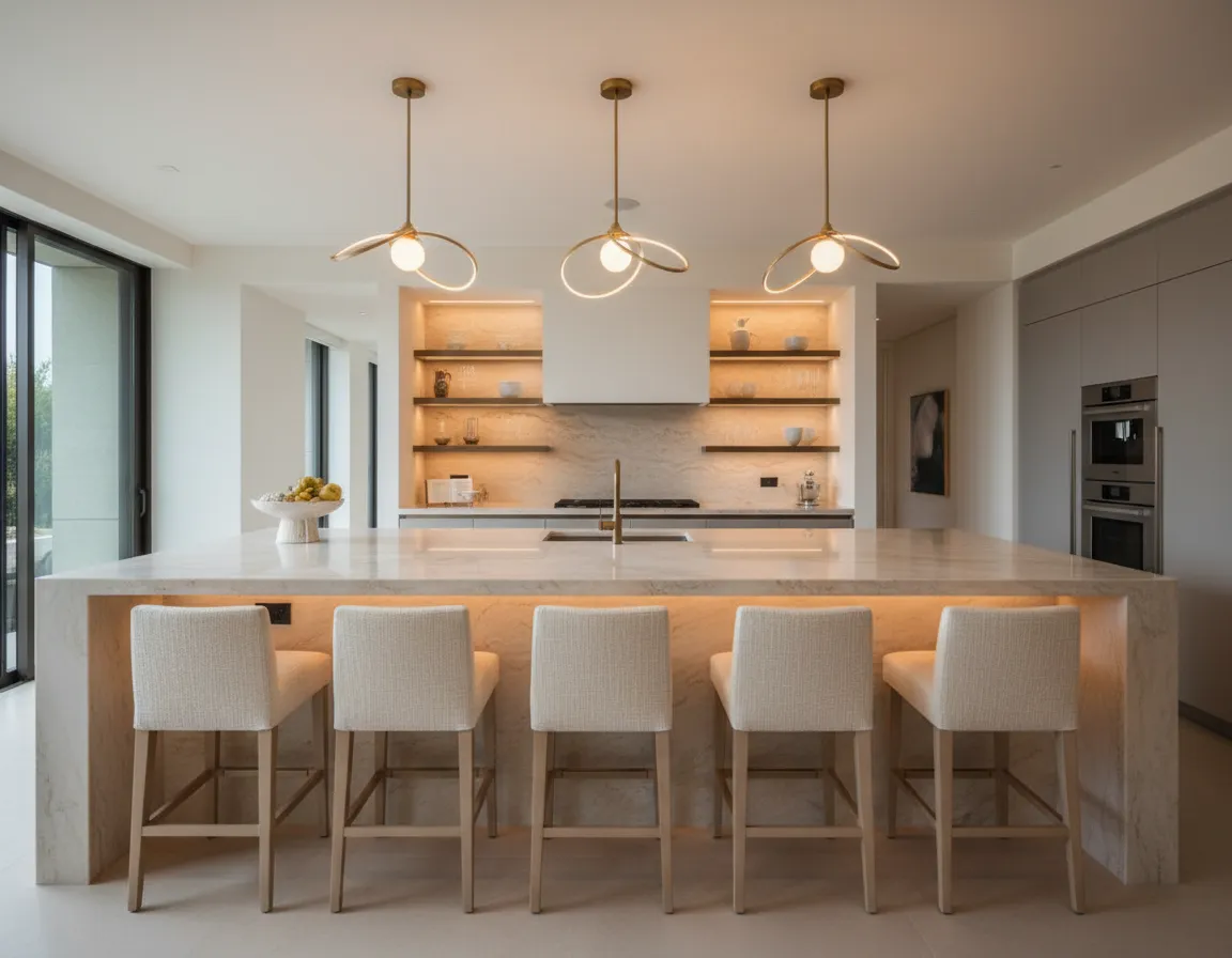 Luxury kitchen island with seating and pendant lighting