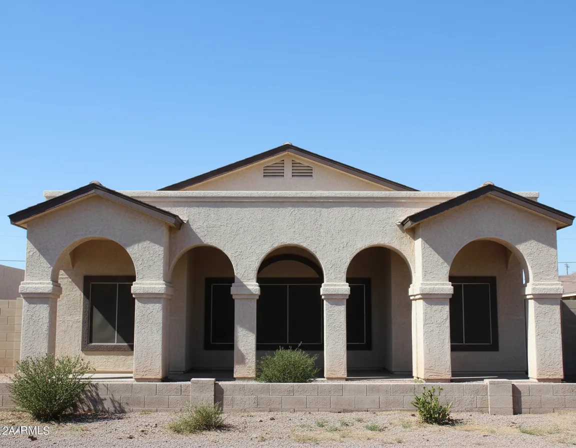 Before exterior of a dated desert home