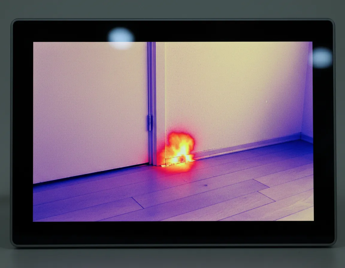 Thermal imaging view highlighting hot water leak