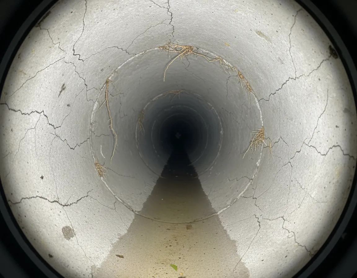 Sewer camera inspection view of main line interior