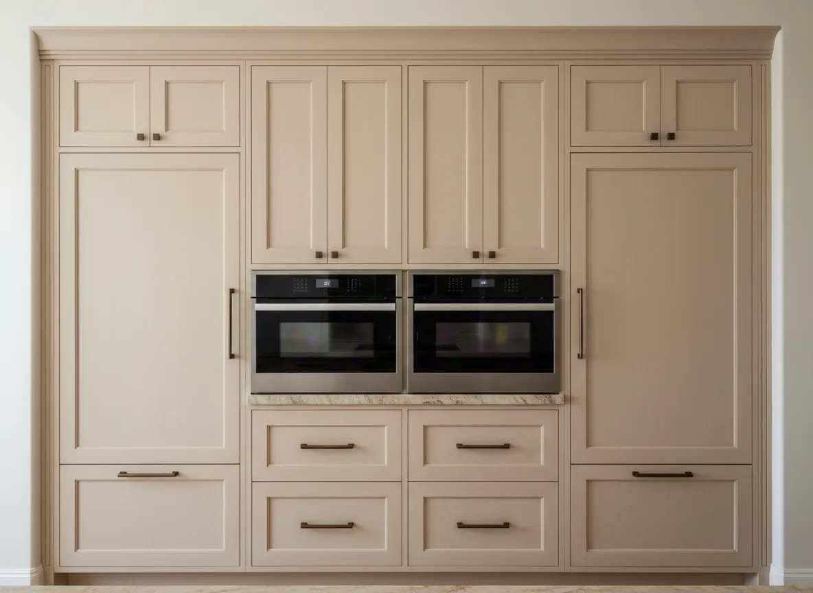 Custom chef-grade cabinetry with warm off-white finish