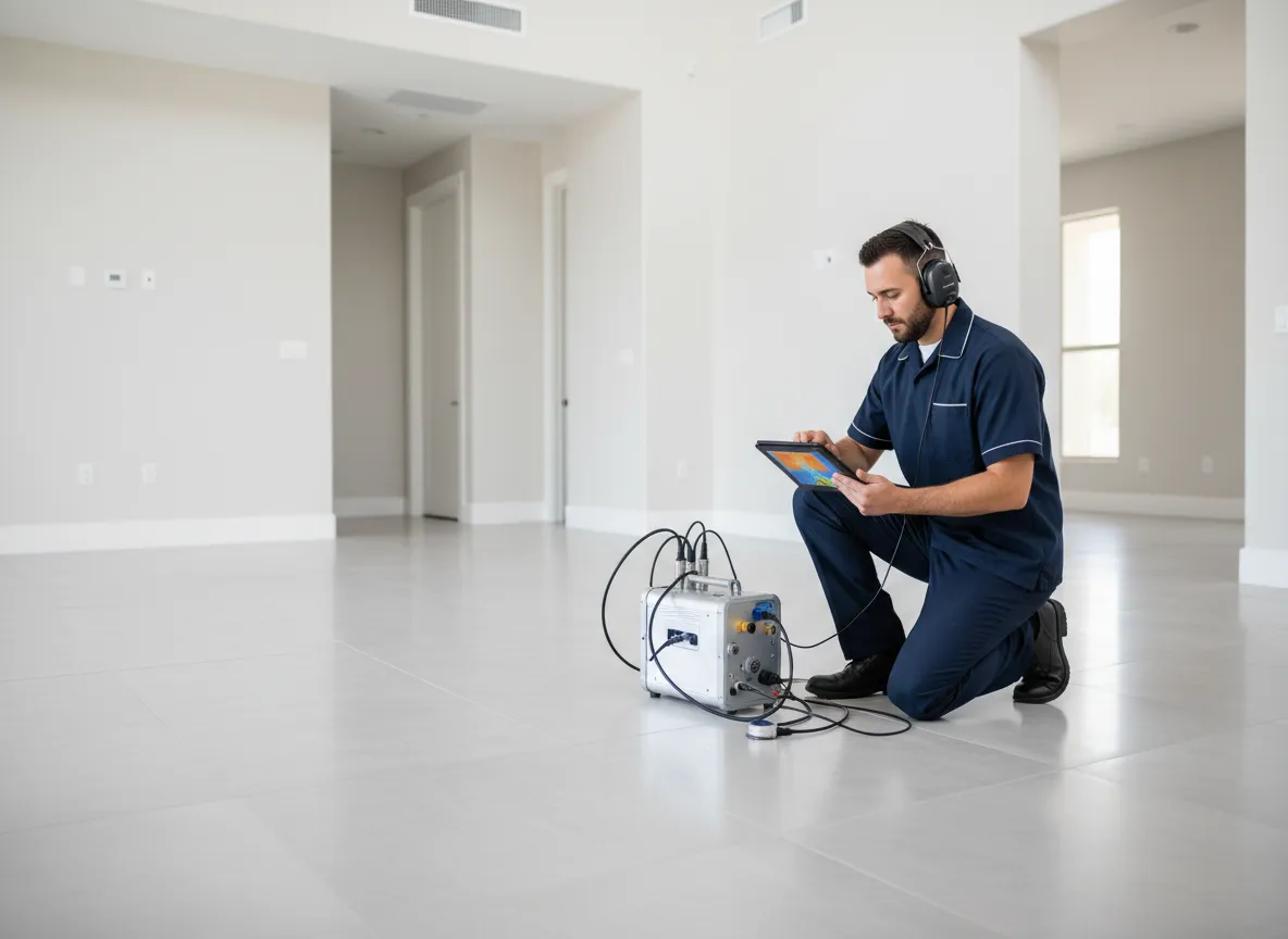 Technician using advanced leak detection equipment in a Scottsdale home