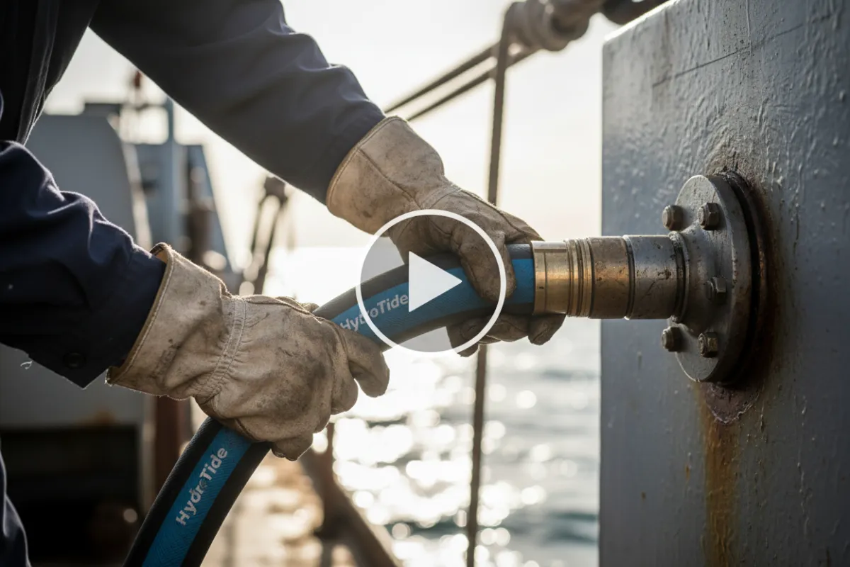 Mechanic fitting a HydroTide Hose on a vessel