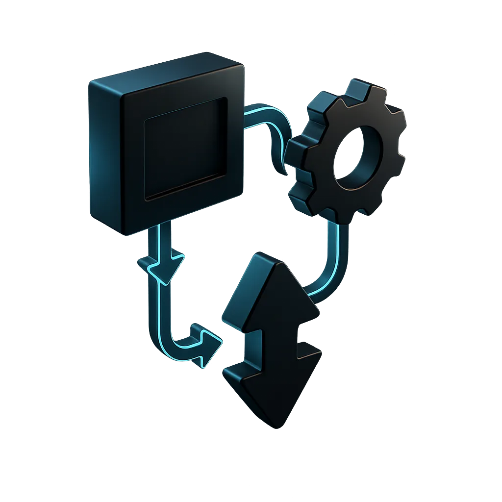 Sleek 3D abstract geometric structure representing automation flow