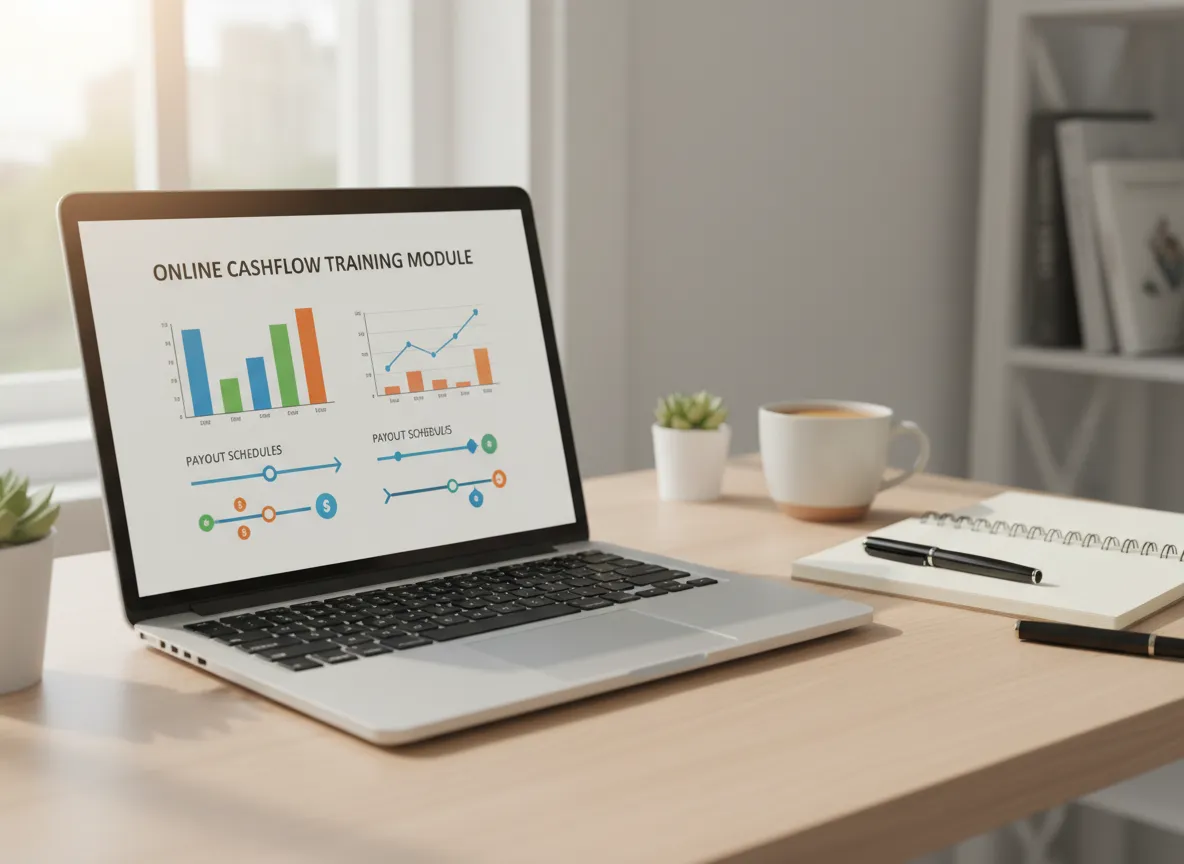 Online training session displayed on laptop with financial dashboards for small business