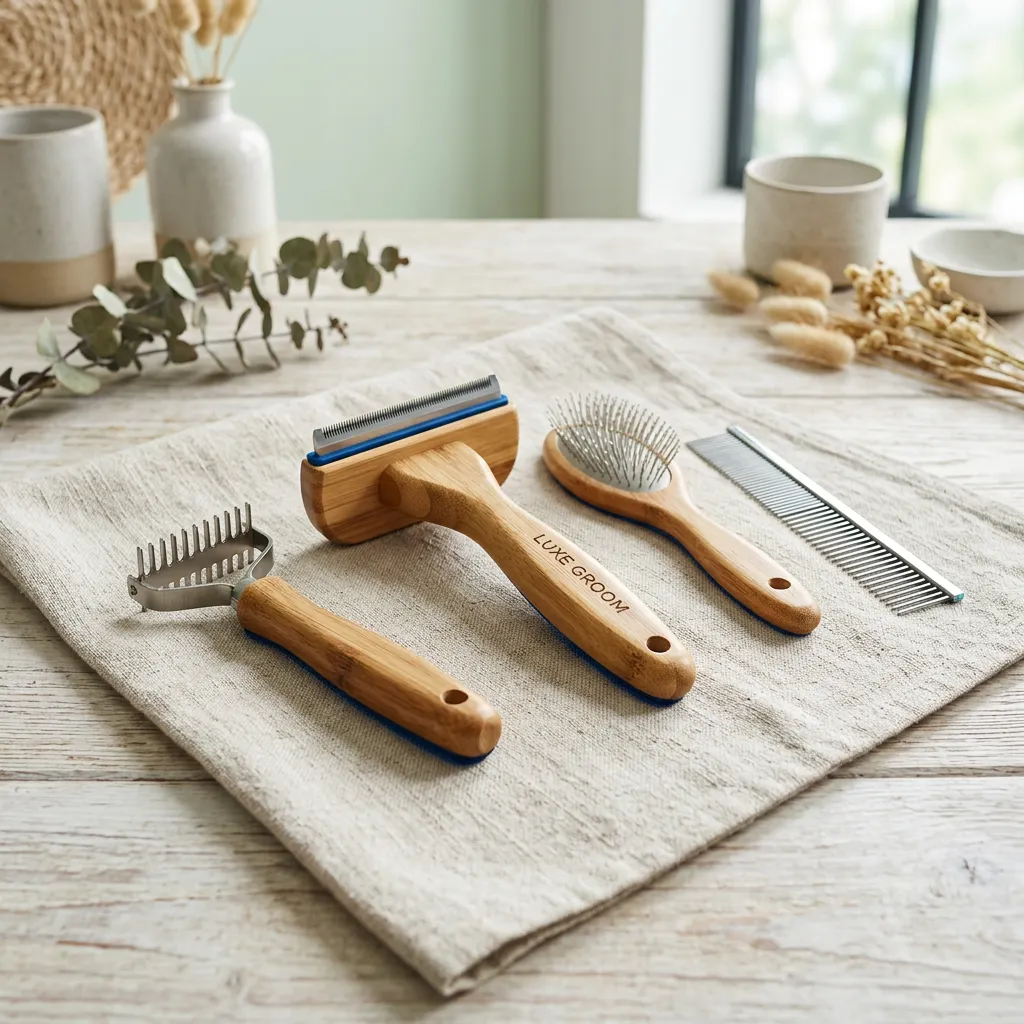 Ergonomic deshedding brush and gentle feline grooming tools