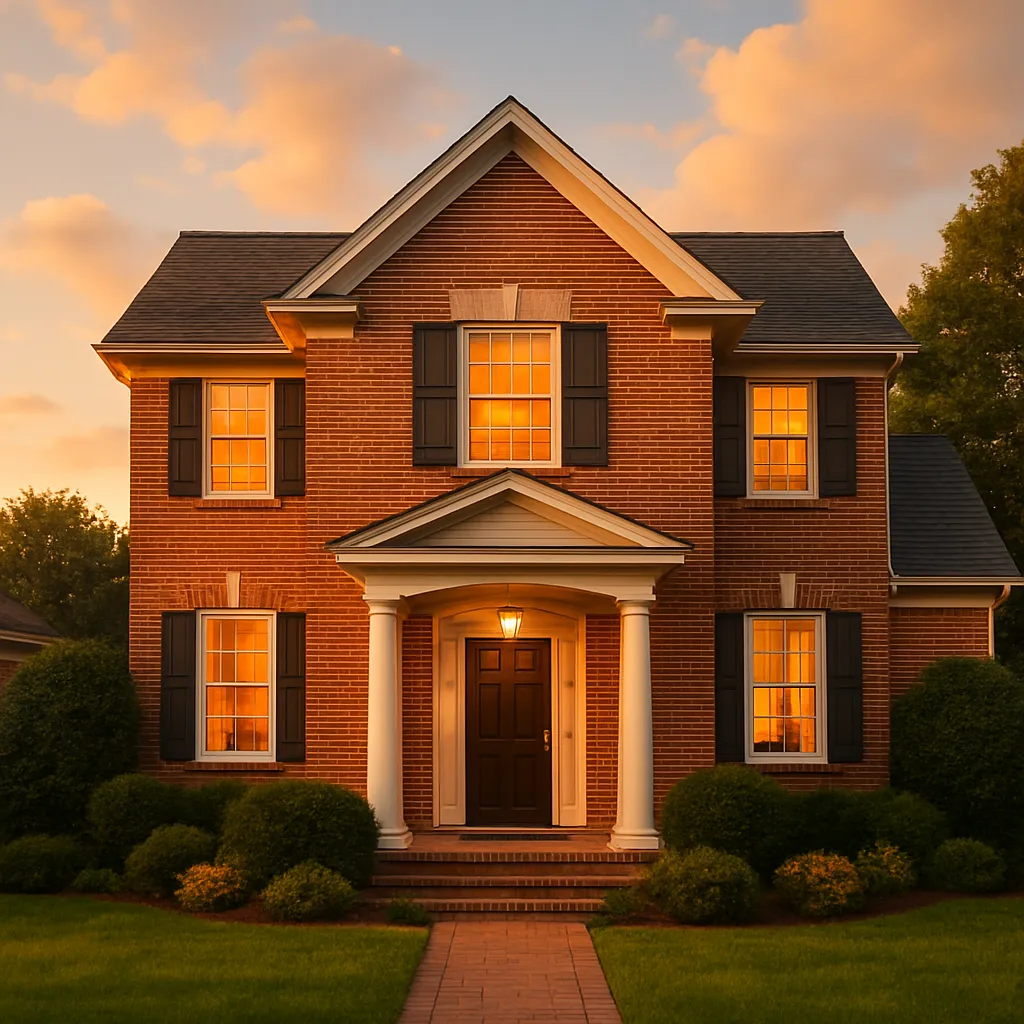 Classic home exterior at golden hour with strong curb appeal
