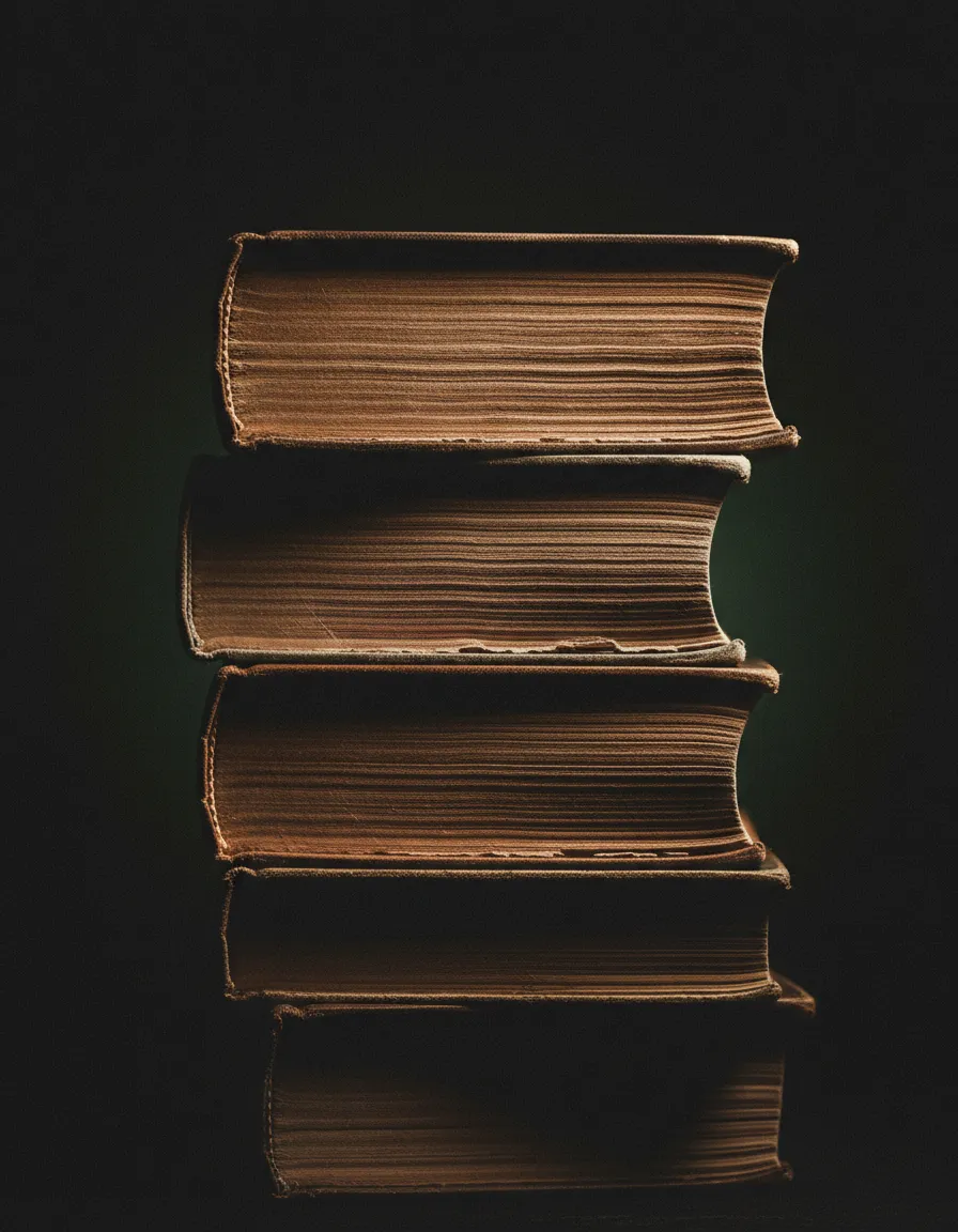 Antique book block with textured paper pages, desaturated and prestigious