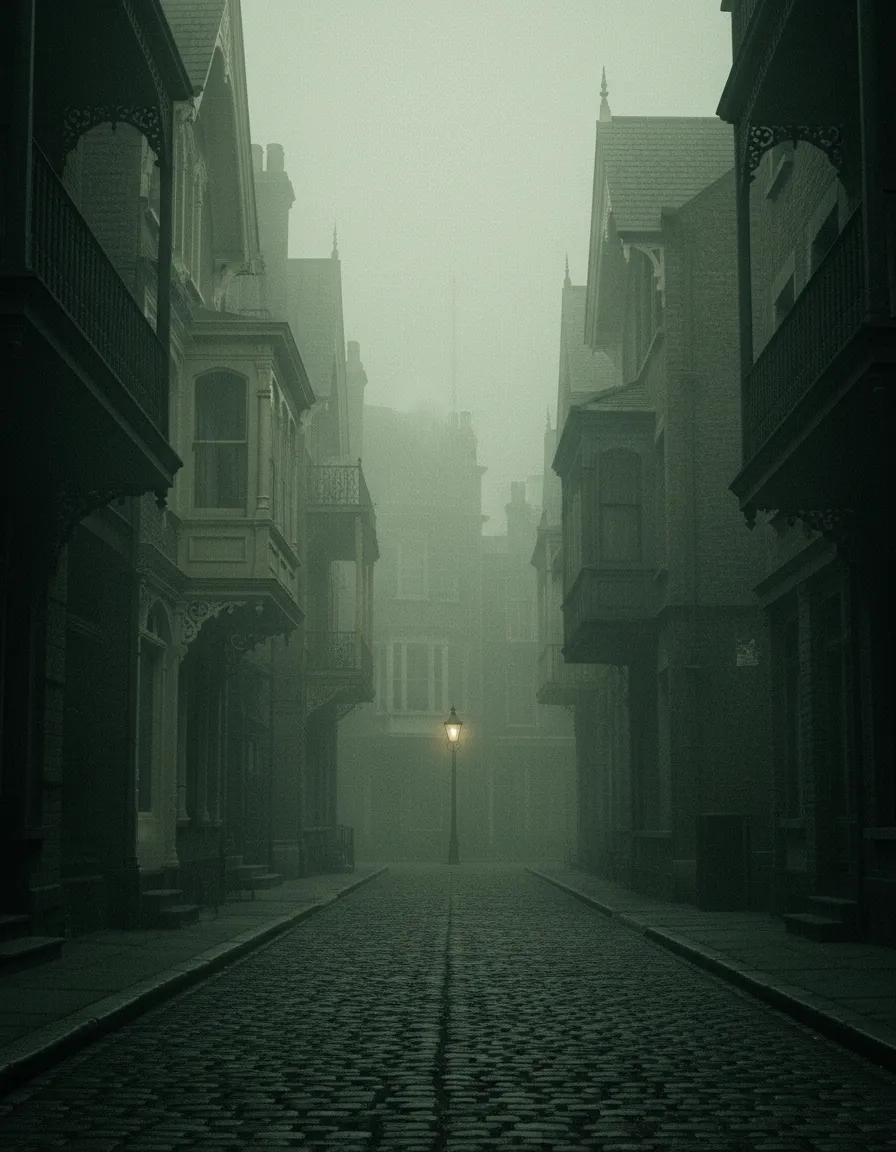 Desaturated conceptual illustration of an enigmatic historical setting with Fayrow Sage accents