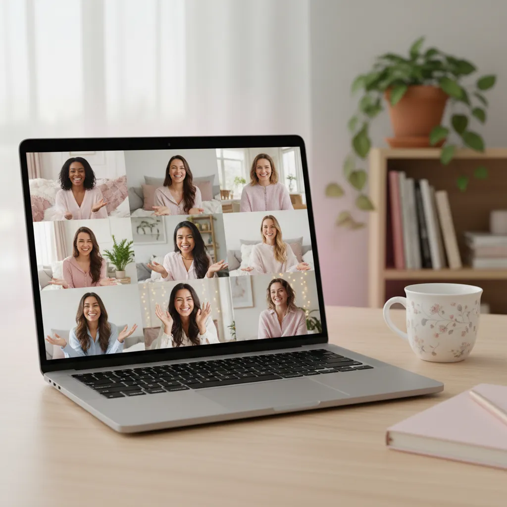 Smiling single women connecting in an online boot camp