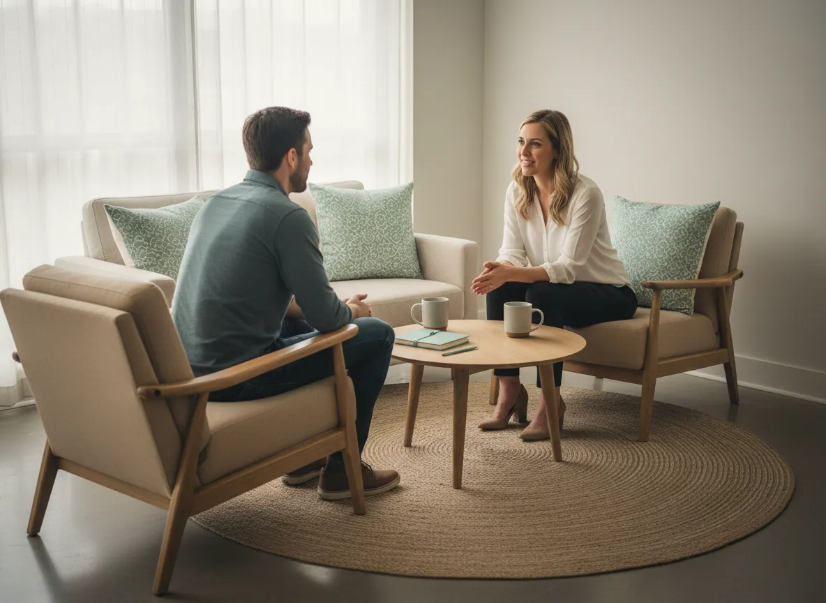 Relationship coach in a one-on-one counselling session