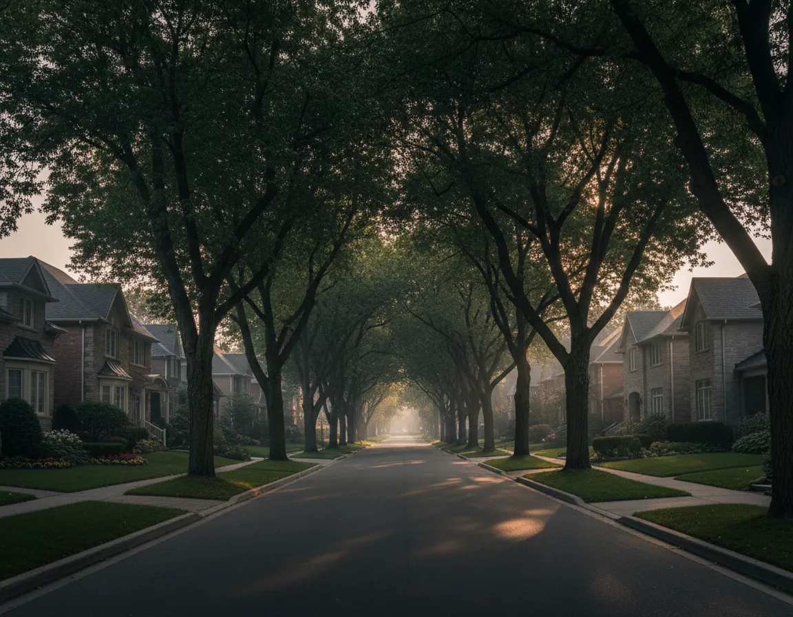 Established West Ontario neighborhood with mature tree canopy