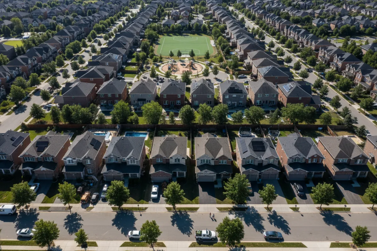 Aerial view of a suburban neighborhood in Richmond, TX