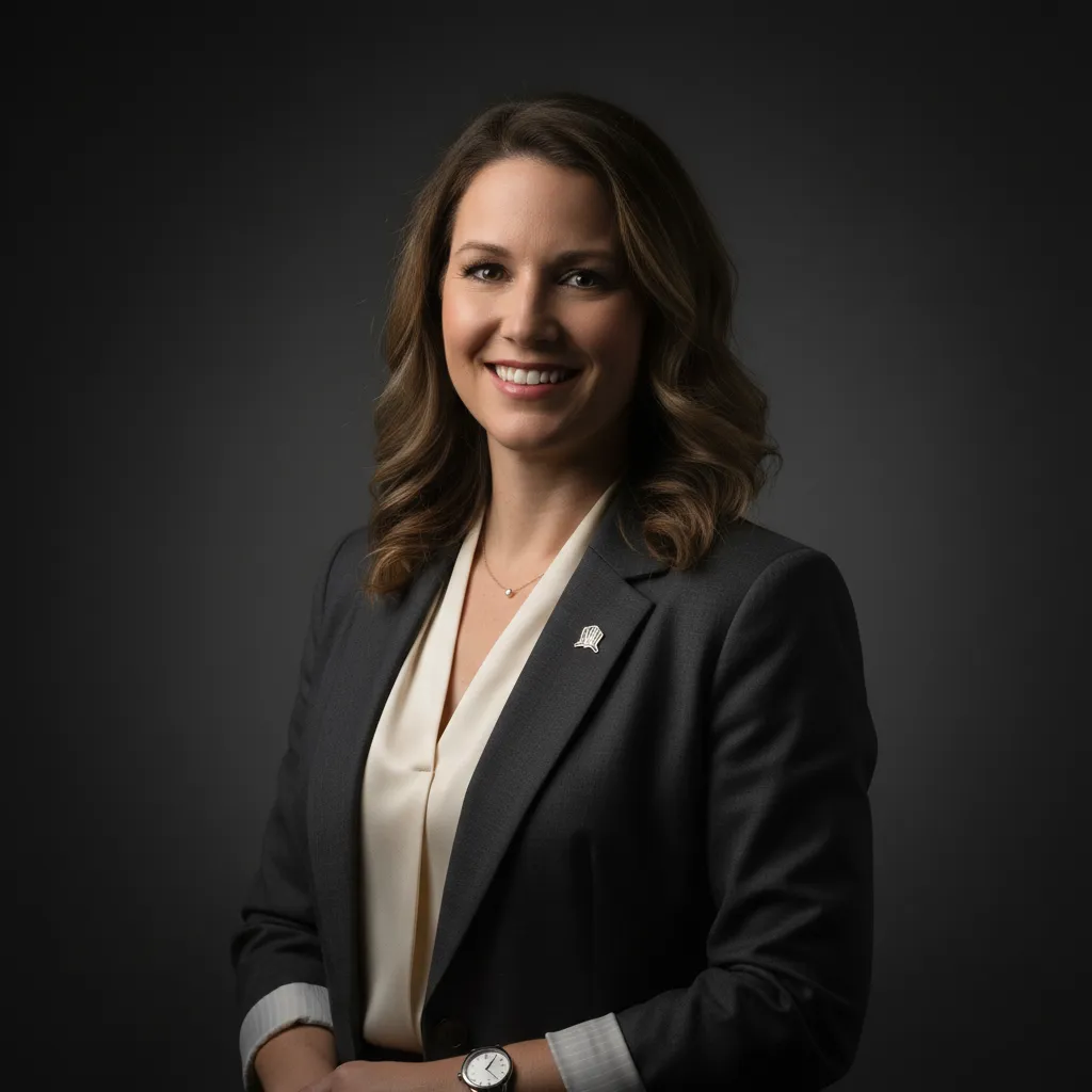 Portrait of real estate agent Avery Caldwell in a modern office setting