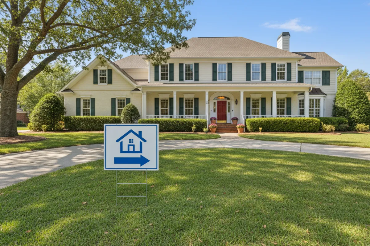 Rosharon open house exterior with signage