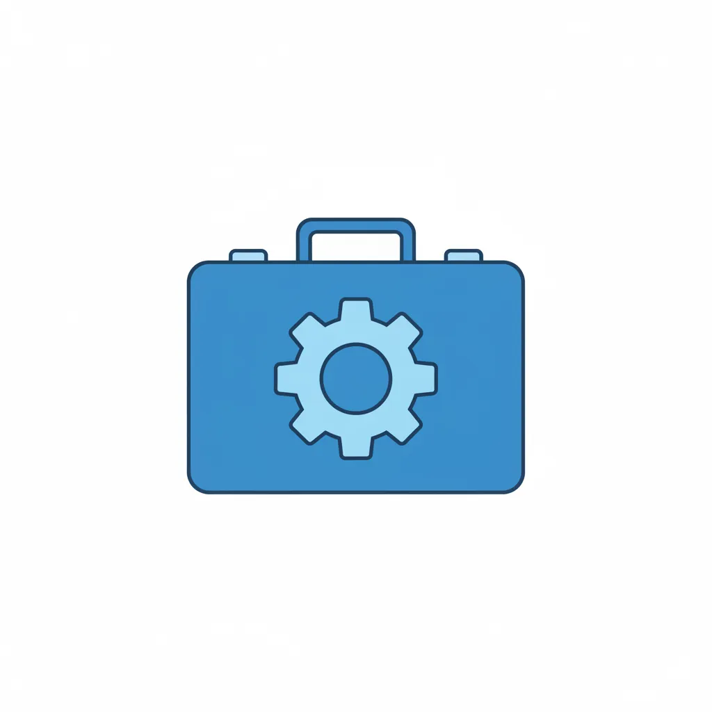 Stilisierte Illustration einer blauen Aktenmappe mit Zahnrad auf weißem Hintergrund, repräsentiert ein Unternehmen mit Personalbedarf