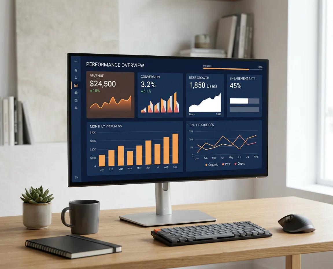 Clean performance dashboard tracking real-time local lead volume, pipeline velocity, and conversion attribution