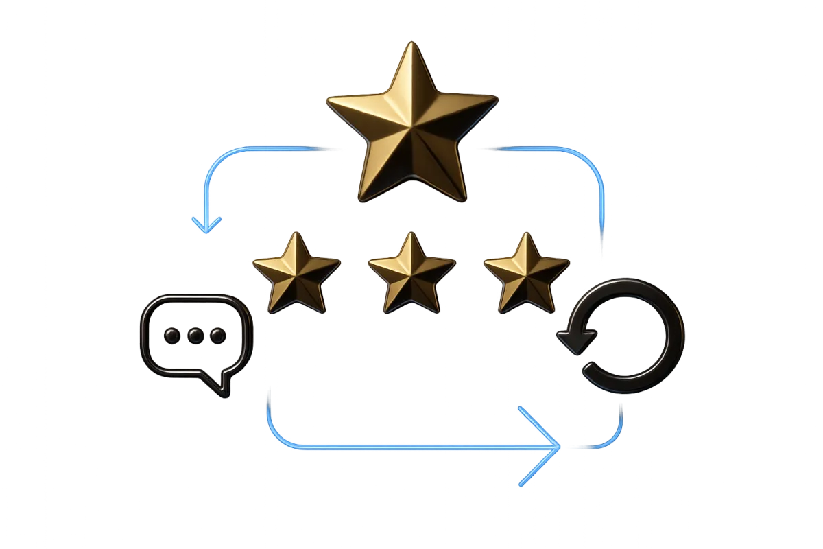 Smartphone review multiplier mockup displaying automated 5-star Google review request flow