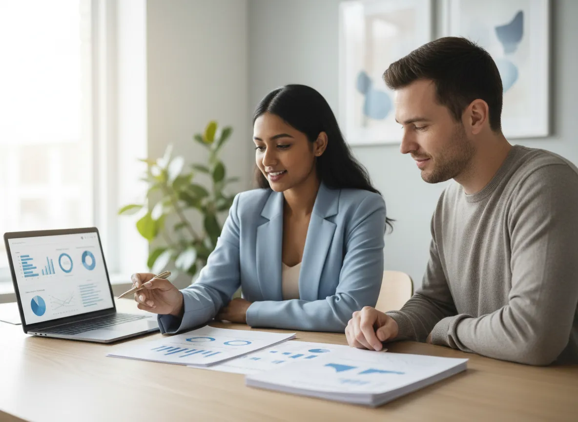 Professional consultant meeting with a client about tax and business services