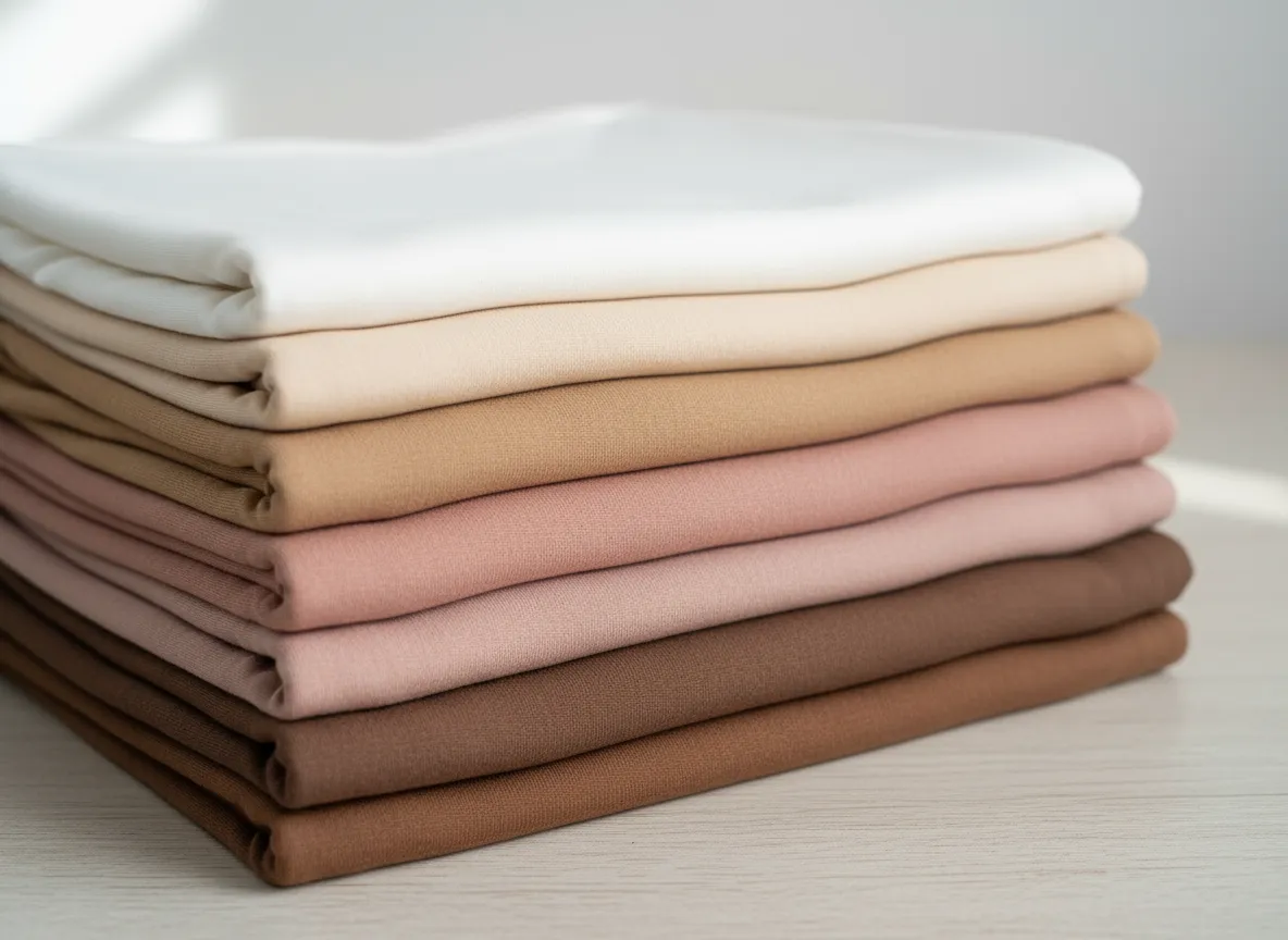 Stack of folded hijabs in neutral tones