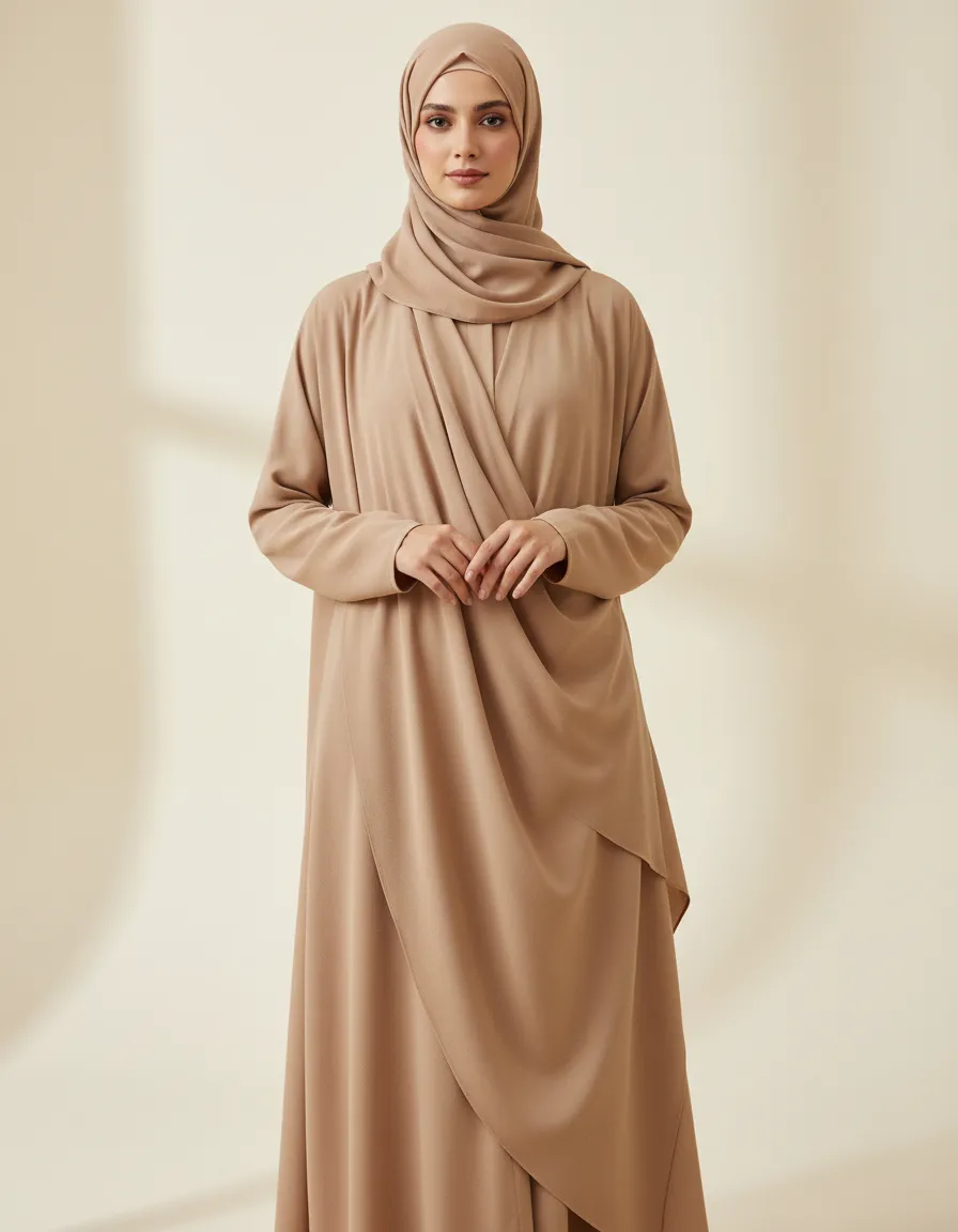 Neutral abaya with minimal detailing