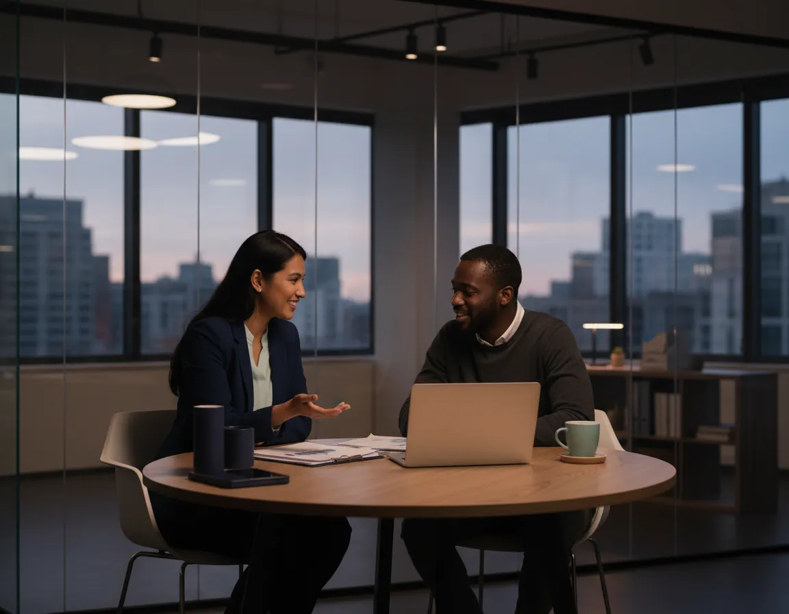 Growth strategist consulting with small business owner