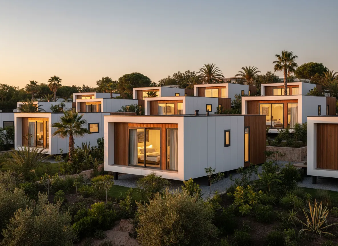 Conjunto de casas prefabricadas modernas en entorno natural