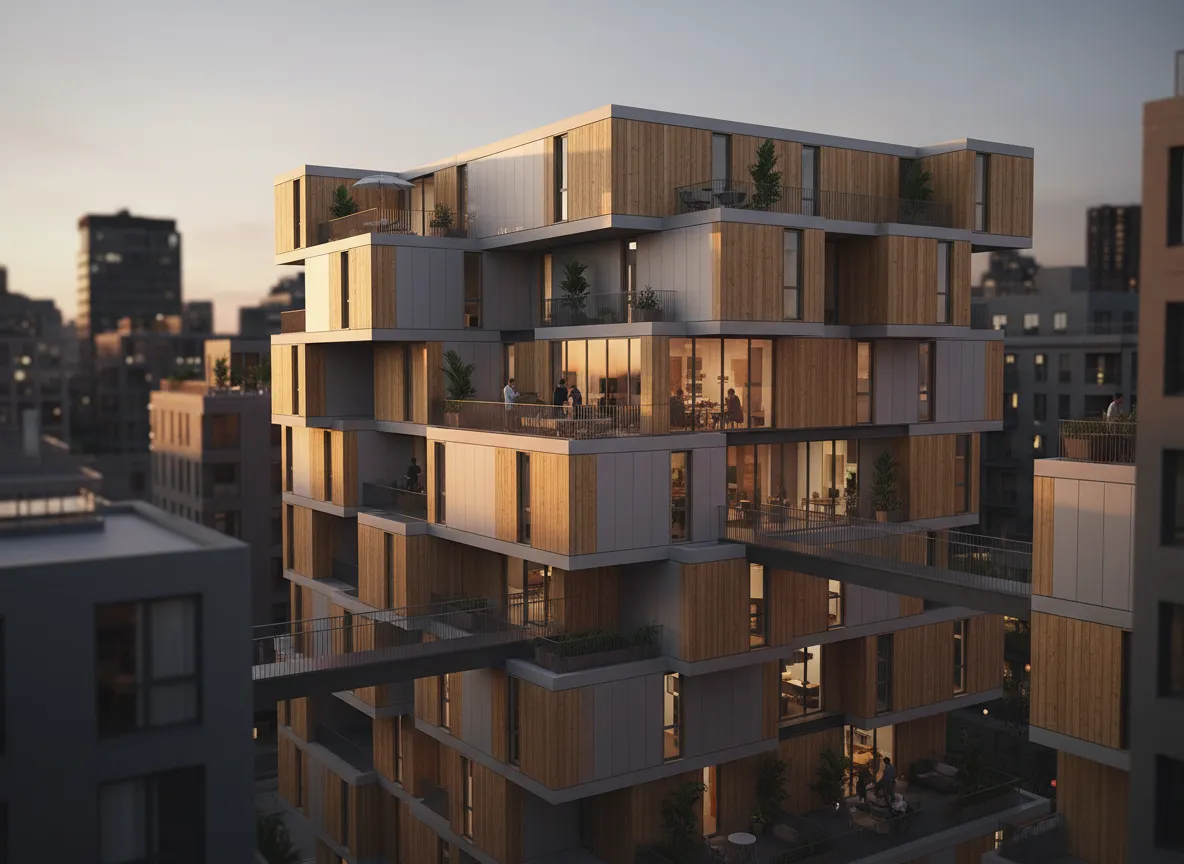 Conjunto de viviendas prefabricadas para coliving urbano