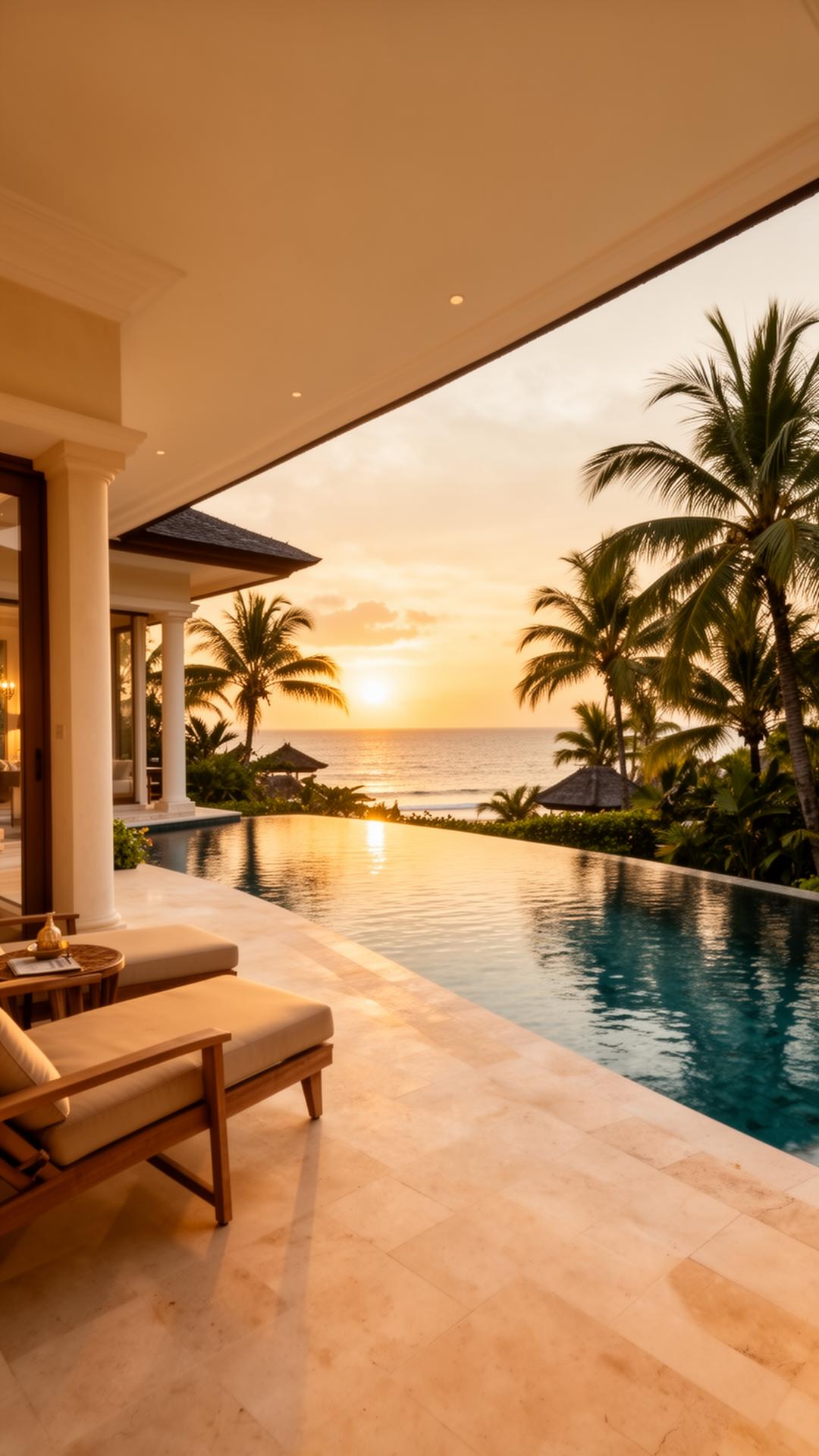 Luxuriöse Terrasse mit Infinity-Pool und Meerblick auf Bali