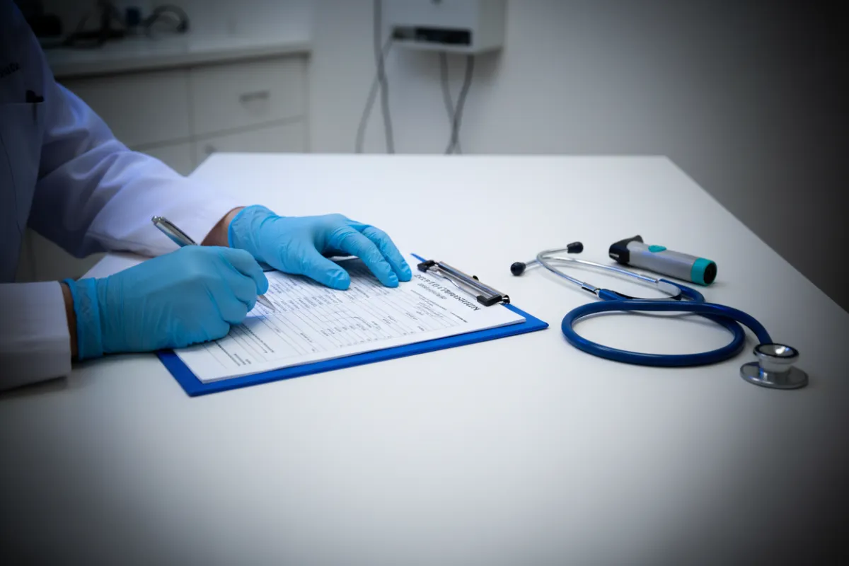 Medical professional conducting DOT Physical examination