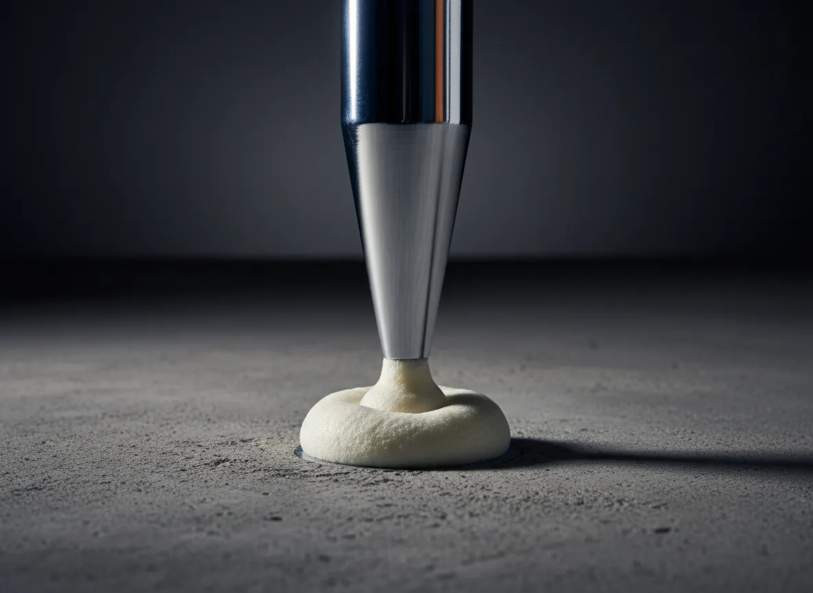 Specialized ports injecting high-density structural polyurethane foam beneath a concrete slab