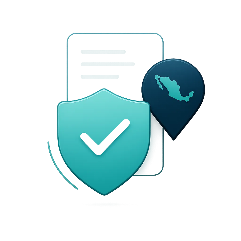 Verification report graphic featuring a shield checkmark and minimalist Mexico location badge