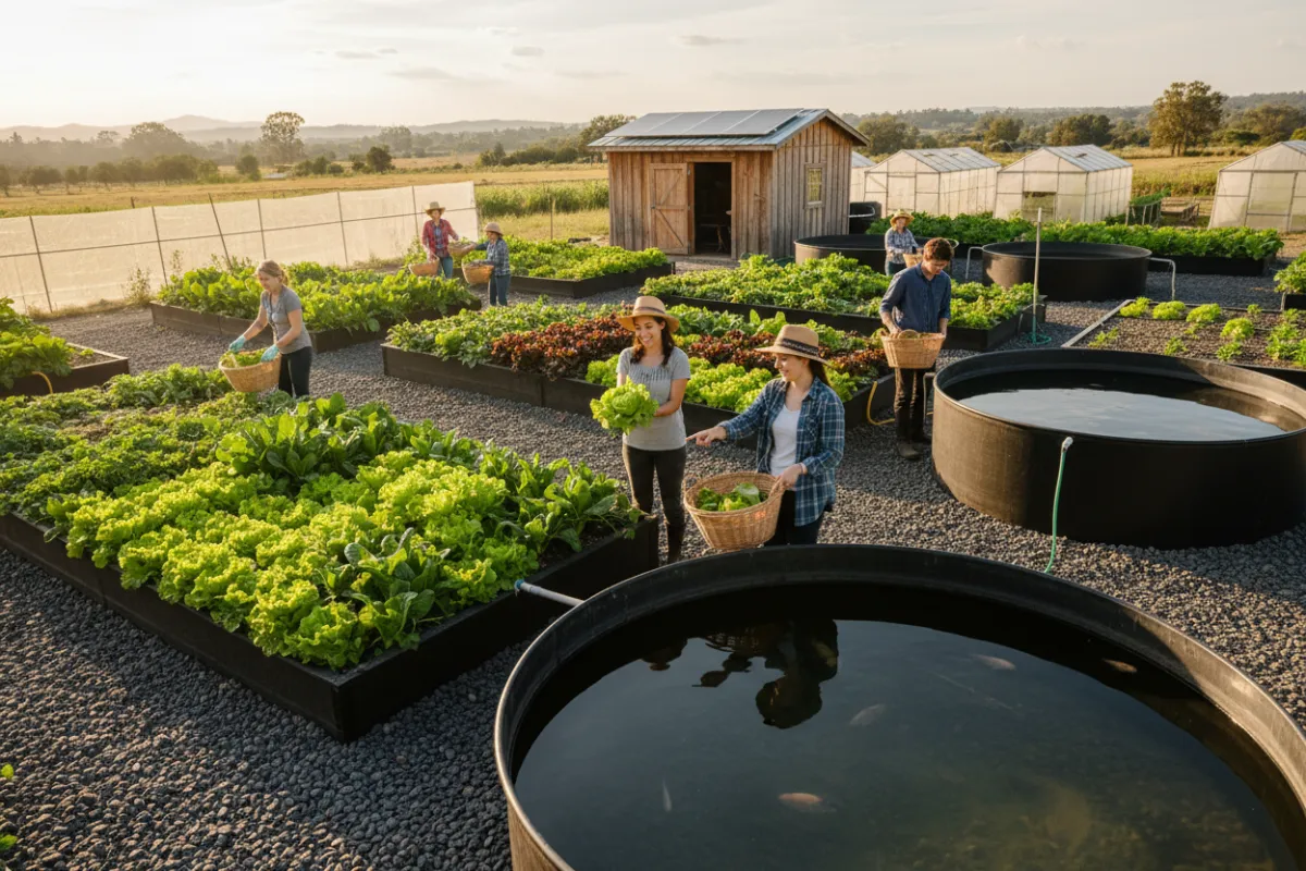 Portrait-style photograph showing a local community co-op meeting in a sunlit room with maps and project plans on the table, a Latin American female community leader presenting, soft natural lighting, documentary photorealistic style emphasizing partnership and local ownership.