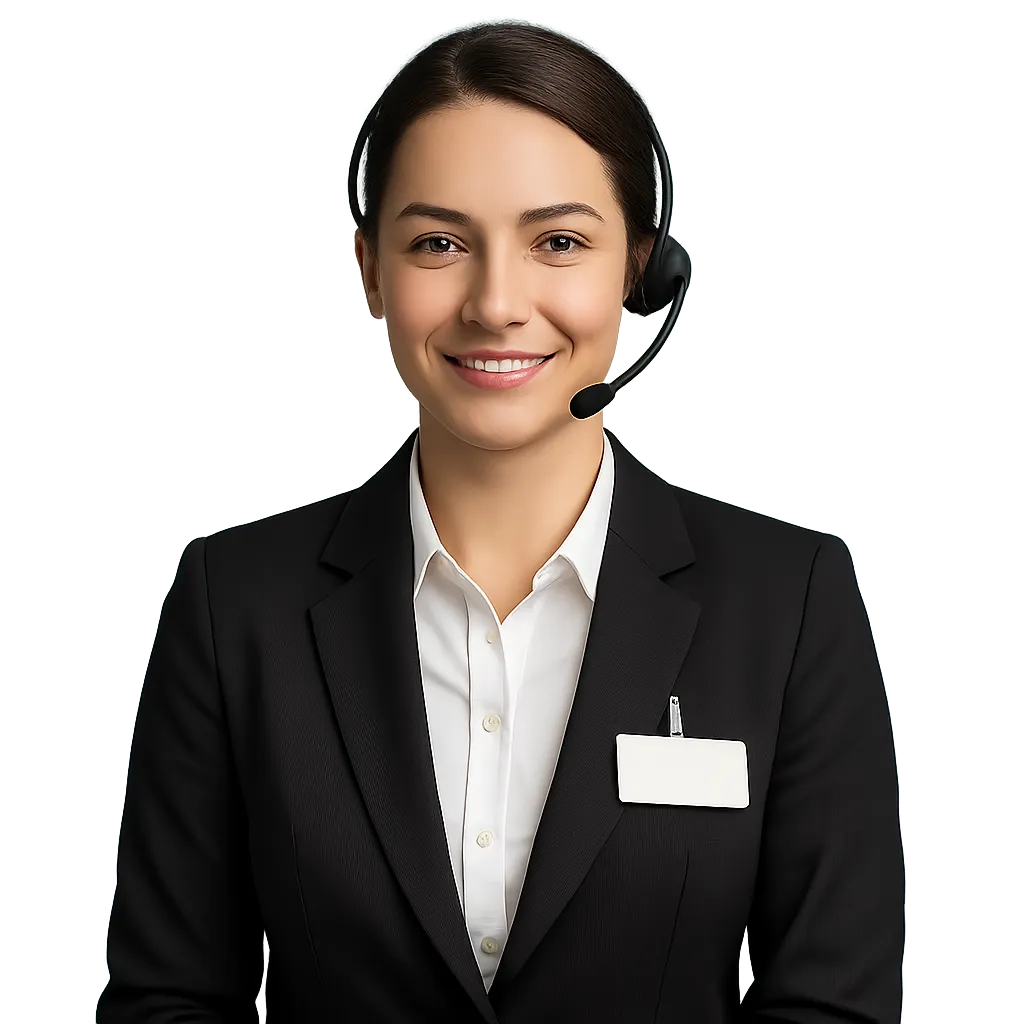 Retrato corporativo de recepcionista profesional de la Clínica Aurora