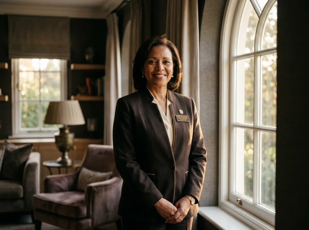 Elite private caregiver providing gentle, attentive personal assistance in a luxury residence