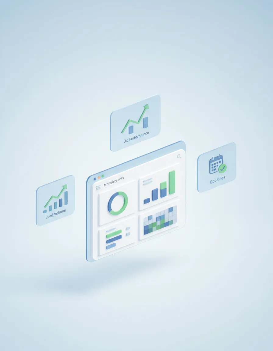 3D render of marketing analytics dashboard for small business