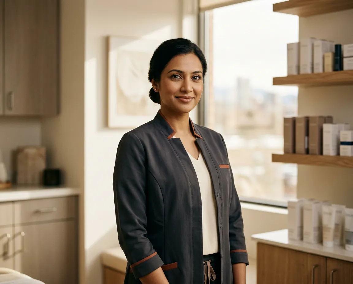 Licensed aesthetic clinician in warm soft-focus clinical setting