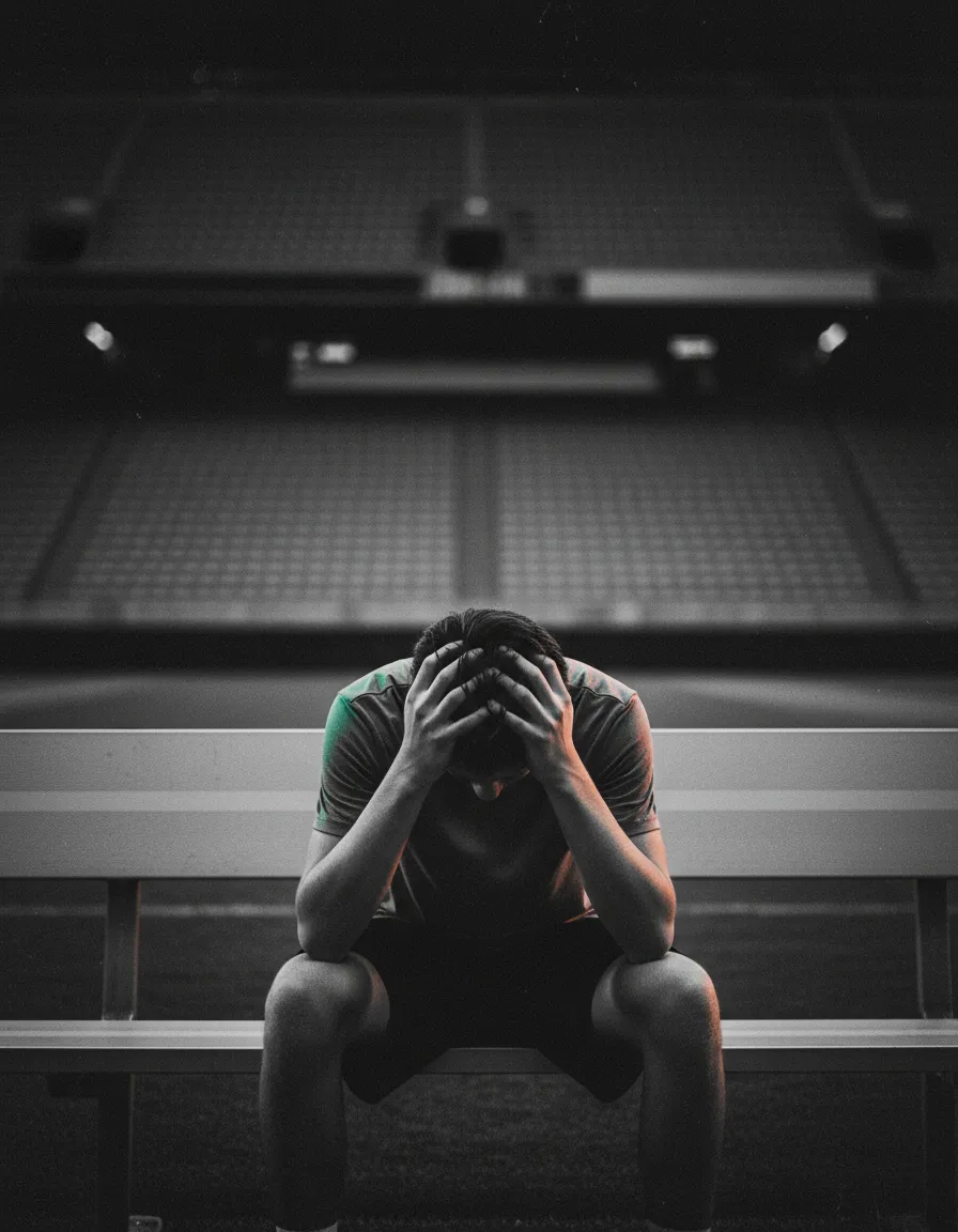 Athlete making a mistake or looking stressed on the sideline