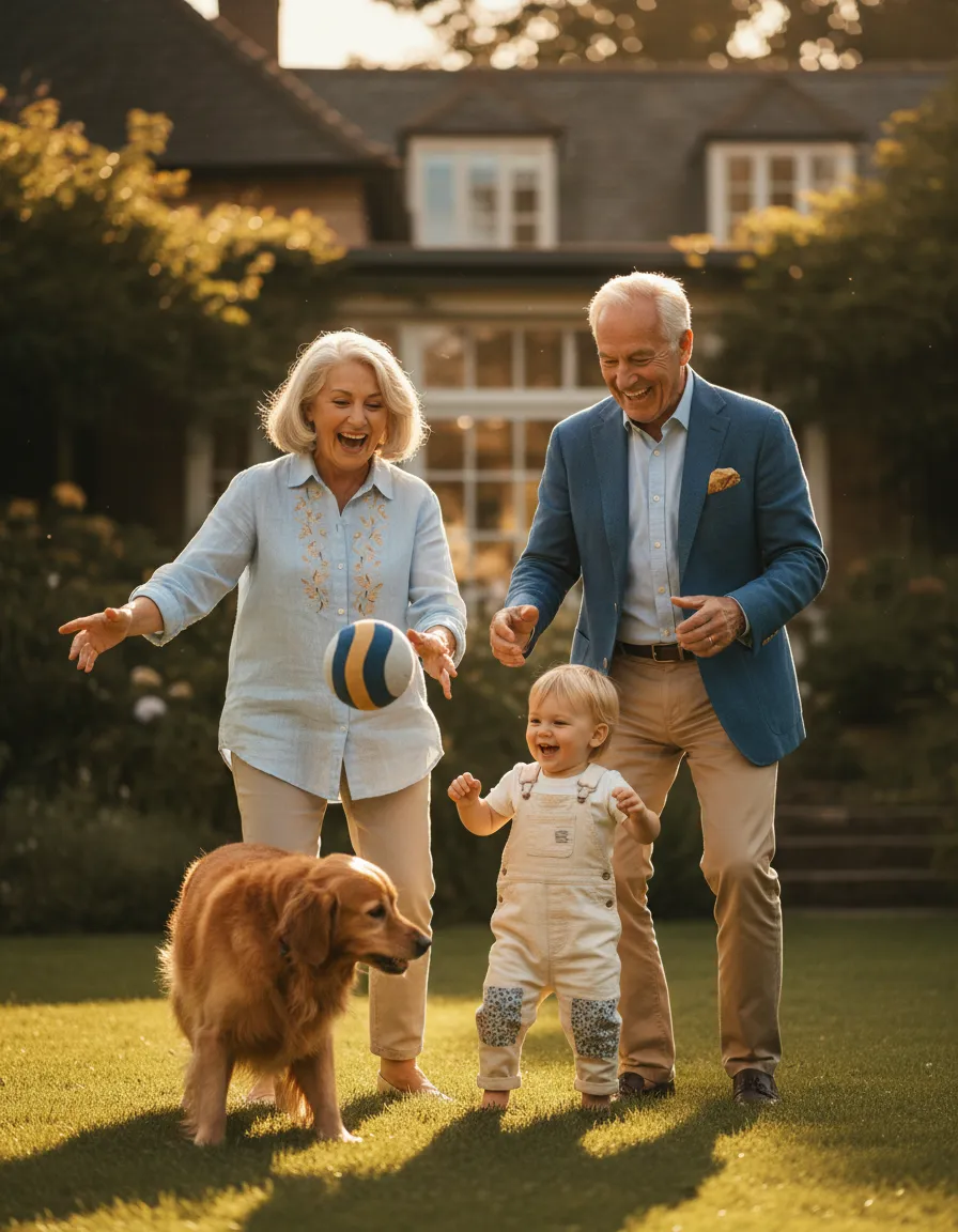 A happy family experiencing long-term financial freedom and retirement security