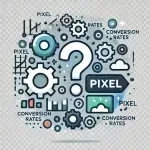 A modern, flat-design icon in a circular format showing a chaotic scene with large gears, a prominent question mark, and the word 'PIXEL' scattered ar