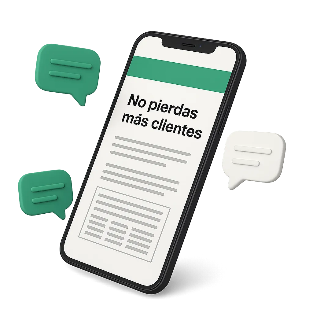 Smartphone mockup showing WhatsApp guide document with floating chat bubbles